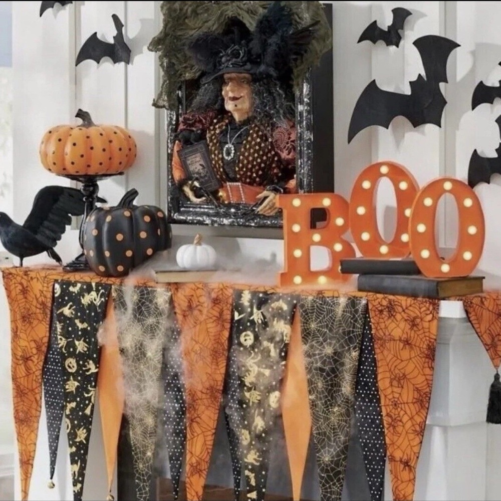 Grandin Road Bewitching Halloween Mantel Pennant Scarf Bells Tassels Retired